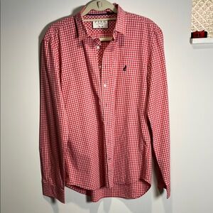 Thomas Pink Red Casual Button Down Shirt Gingham Pattern